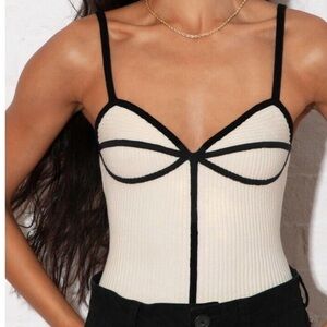 Mara Hoffman Cream Ribbed Bodysuit with Black Trim